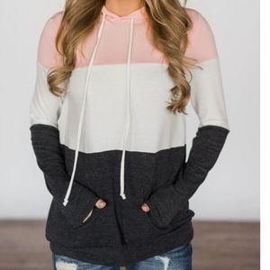 Pink and charcoal colorblock hoodie